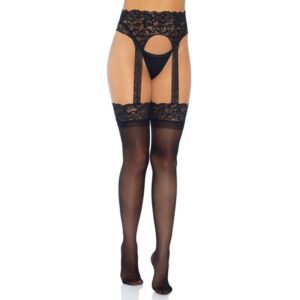 Bas opaques en dentelle avec porte-jarretelles Leg Avenue