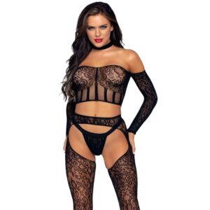 Top court dos nu en dentelle avec porte-jarretelles sexy