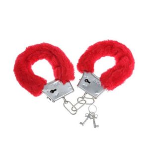 Menottes en métal fourrées rouges pour jeux érotiques raffinés