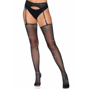 Ensemble porte-jarretelles et bas en micro filet strass ultra séduisant