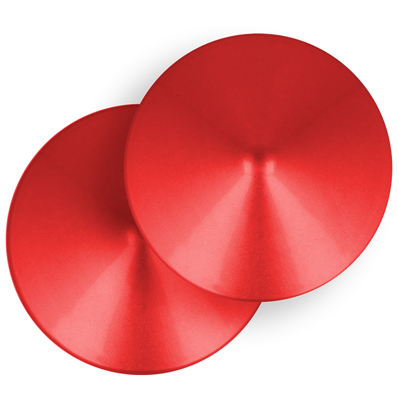 Découvrez les cache-tétons fétichistes en métal rouge par Ohmama