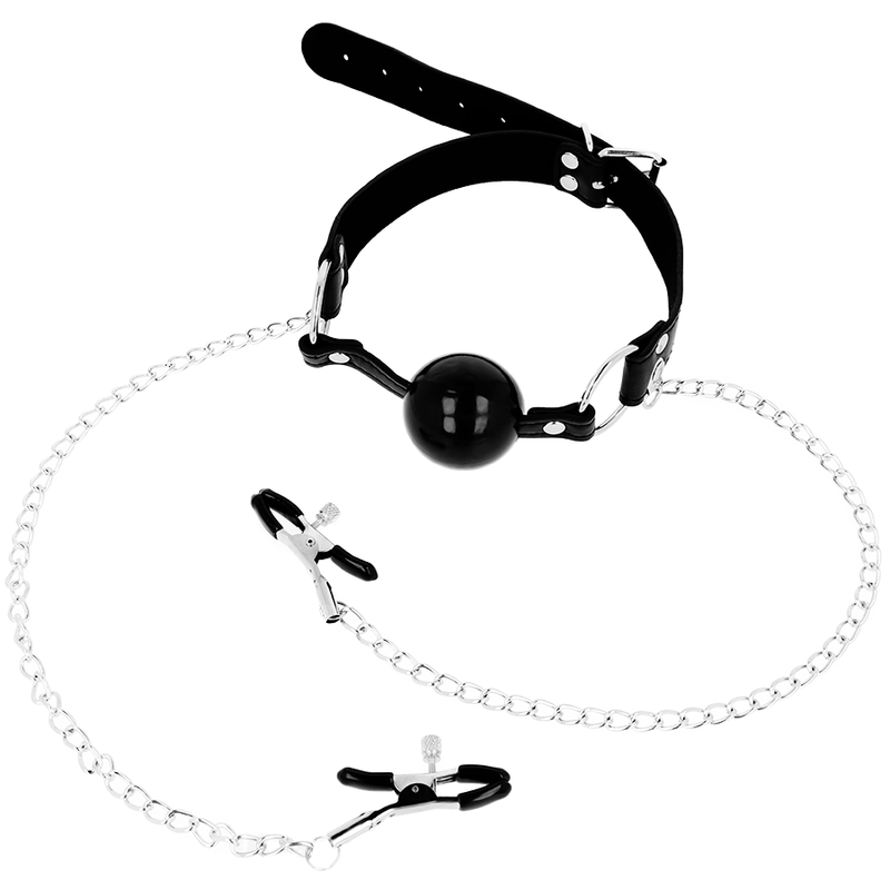 Mordaza avec pinces tétons Ohmama – Accessoire BDSM en acier inoxydable
