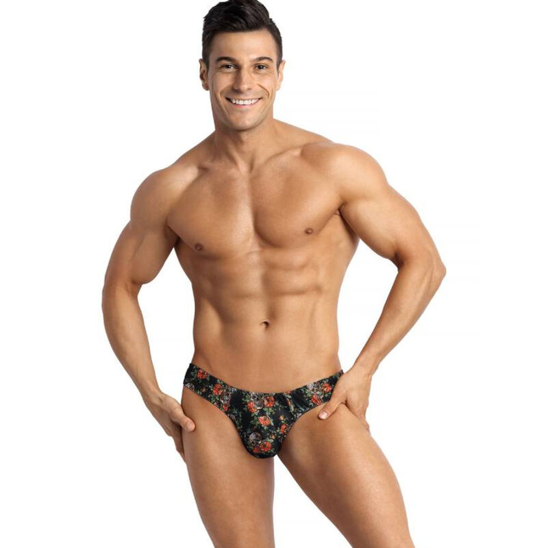 String sexy pour homme à imprimé roses et têtes de mort