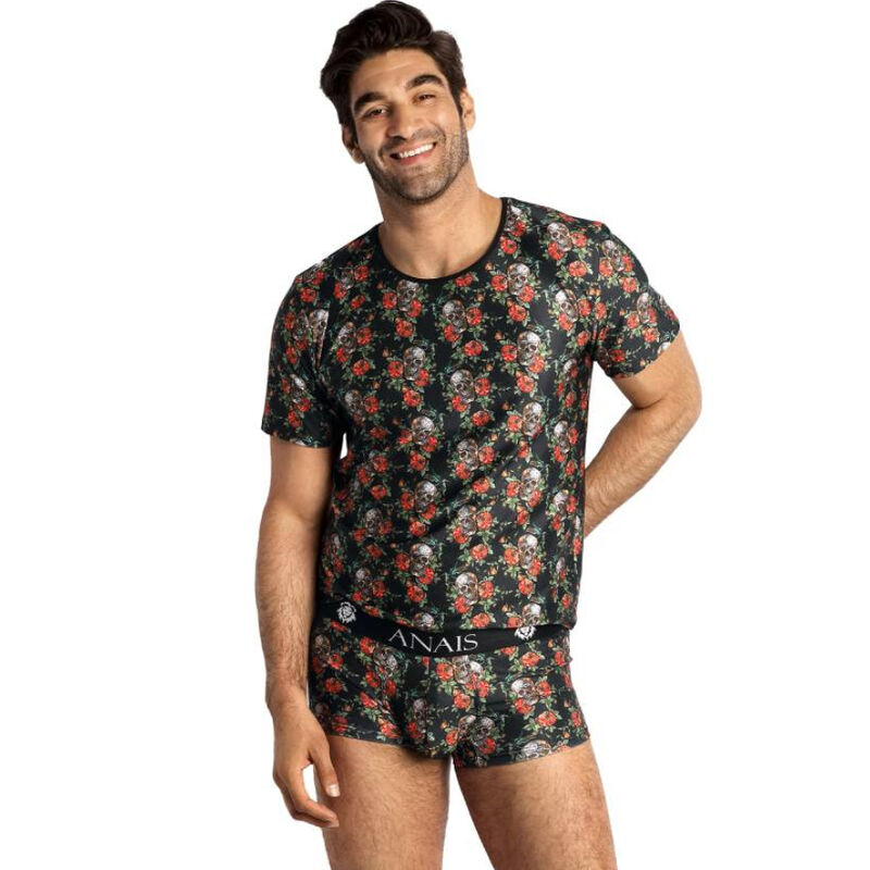 T-shirt moulant imprimé roses et têtes de mort Anaïs Apparel