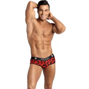 Culotte ouverte homme sauvage en microfibre rouge imprimé animal