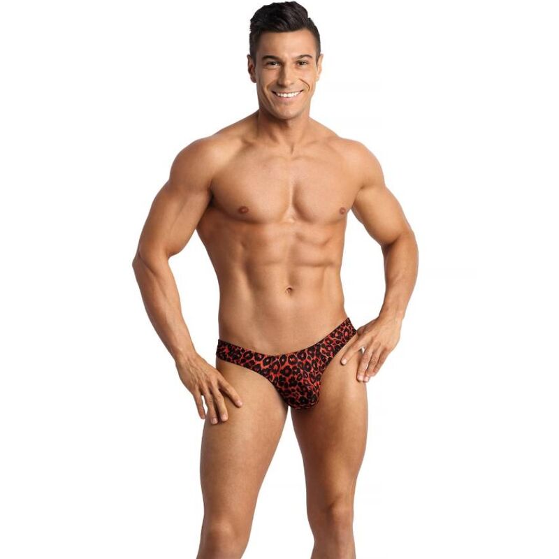 String homme sexy TRIBAL en microfibre rouge imprimé animal