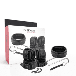 Collier, menottes et laisse en cuir | Accessoires BDSM Darknes