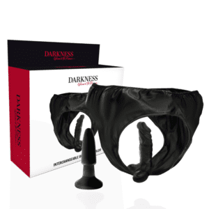 Culotte harnais Darkness avec gode et plug - Domine tes fantasmes