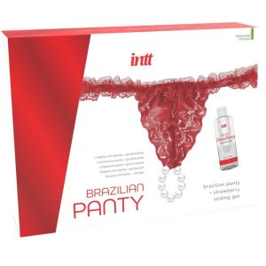 String perlé rouge Brazilian Panty INTT avec lubrifiant fraise