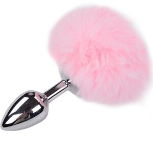 Plug anal en métal avec queue fluffy rose pour plaisir sensoriel