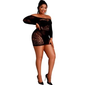 Robe noire sexy à motifs floraux – Modèle Plus 07