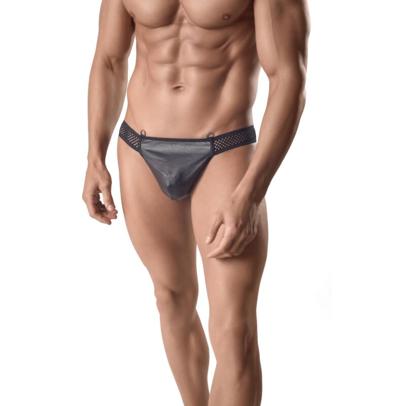String homme en cuir et résille noir – séduction et confort