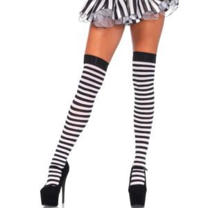 Chaussettes Rayées Noires et Blanches – Accessoire Sexy et Festif
