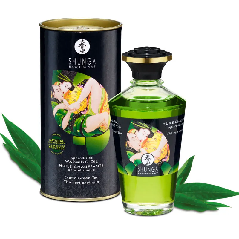 Huile chauffante comestible Shunga au thé vert – Plaisir érotique sensoriel