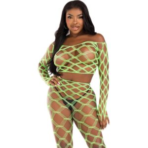 Ensemble en résille 2 pièces sexy – crop top et bas sans pieds