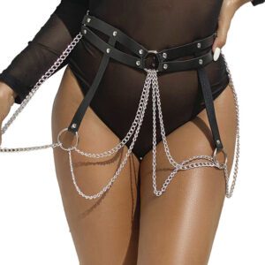 Ceinture chaîne noire en cuir Subblime – Accessoire de lingerie sexy