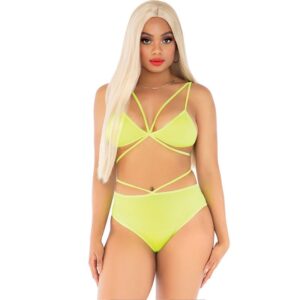 Ensemble soutien-gorge et culotte sexy jaune corail – Leg Avenue