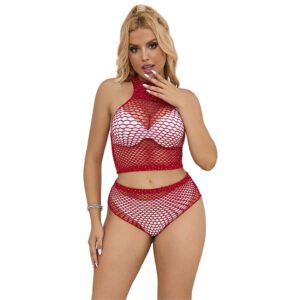 Ensemble lingerie rouge résille strass Subblime – Éclat & séduction