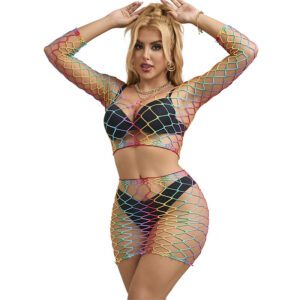 Body sexy arc-en-ciel deux pièces en maille Subblime