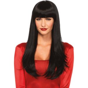 Perruque cheveux longs et raides avec frange noire – Élégance instantanée