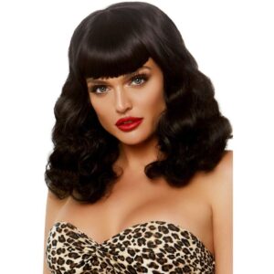 Perruque bouclée noire avec frange effet UV – Look vibrant et audacieux