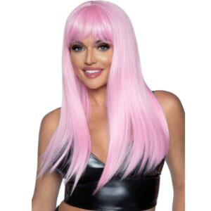 Perruque rose longue avec frange – look audacieux et glamour