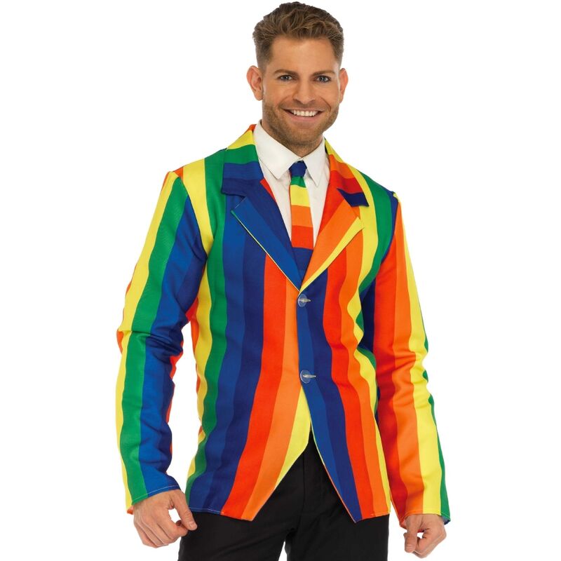 Blazer et cravate arc-en-ciel : adopte le look festif plein de peps