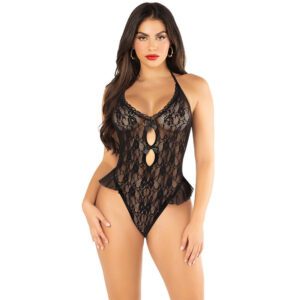 Sublime ton élégance avec ce body noir à nœud et volants
