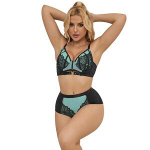 Ensemble lingerie dentelle résille verte SUBBLIME push-up