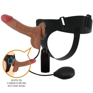 Gode réaliste vibrant et giclant avec harnais ajustable