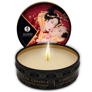 Bougie de massage Shunga fraise & cava – Sensualité à fleur de peau