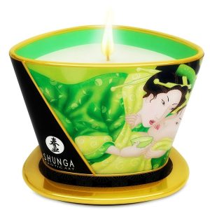 Bougie de massage Shunga au thé vert – Ambiance chaude et sensations exquises
