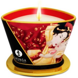 Bougie de massage Shunga fraise & cava – Plaisir sensuel à fleur de peau