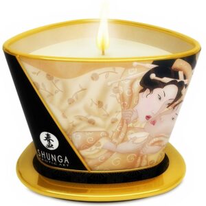 Bougie de massage Shunga à la vanille – Rituel sensuel et voluptueux