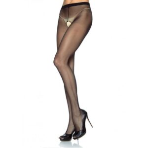 Bas sexy en nylon noir ouvert à l'entrejambe - Leg Avenue
