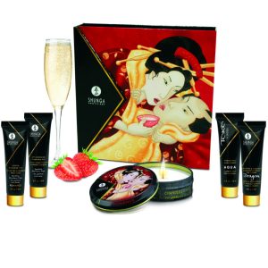 Coffret Shunga Geisha Secrets Fraises & Cava – Cosmétique érotique de voyage