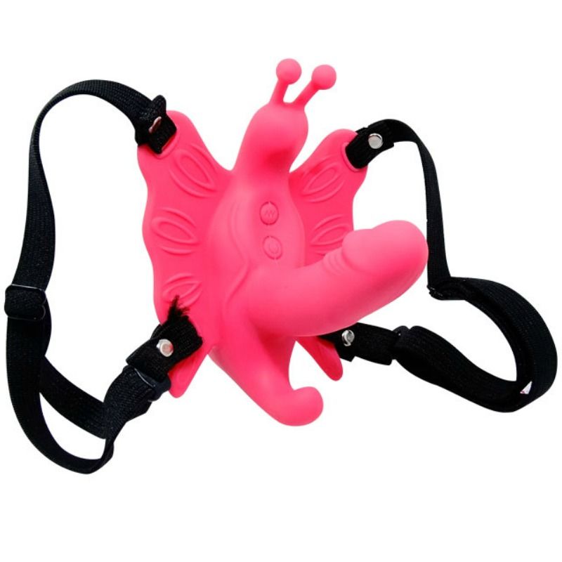 Harnais papillon vibrant avec gode pour stimulation clitoridienne