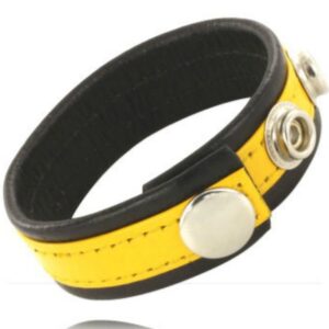 Anneau pénien en cuir noir et jaune – Cockring élégant et puissant