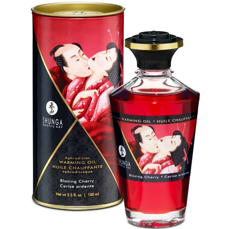 Huile de massage sensuelle chauffante à la cerise intense – Shunga
