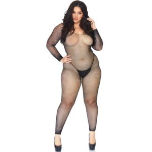Bodystocking noir résille cristallisée grande taille