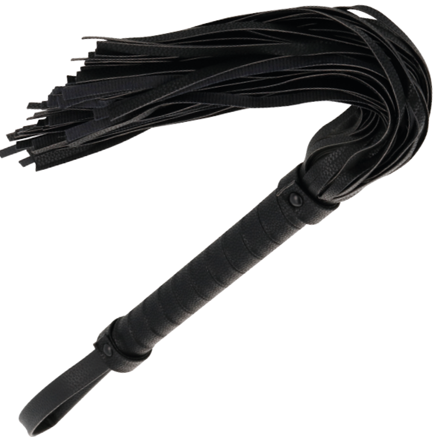 Fouet BDSM noir en cuir pour jeux de domination - Darkness