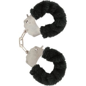 Menottes peluche noire avec chaîne – explore le plaisir en toute douceur