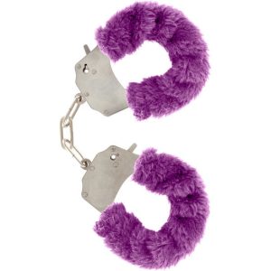 Menottes de poignet violettes en fourrure avec chaîne acier