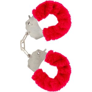 Menottes en peluche rouge avec chaîne – Accessoire BDSM chic et doux