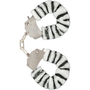 Menottes zébrées en peluche avec chaîne chromée