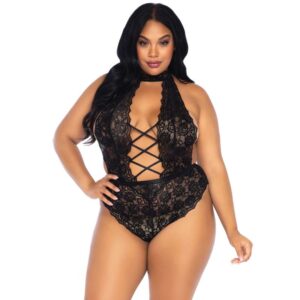 Teddy sans bretelles en dentelle noire grande taille - Leg Avenue