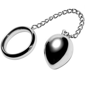 Anneau pénien en acier avec chaîne et boule anale – Plaisir intense assuré