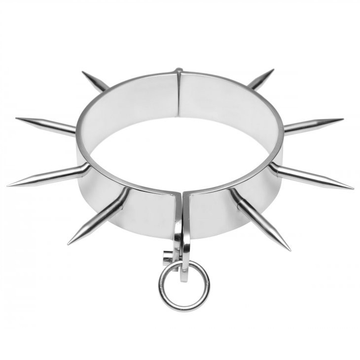 Collier de bondage en métal chromé avec fermeture à clé