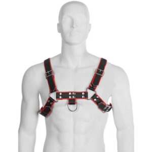 Harnais BDSM en cuir pour homme avec chaînes – Rouge et Noir